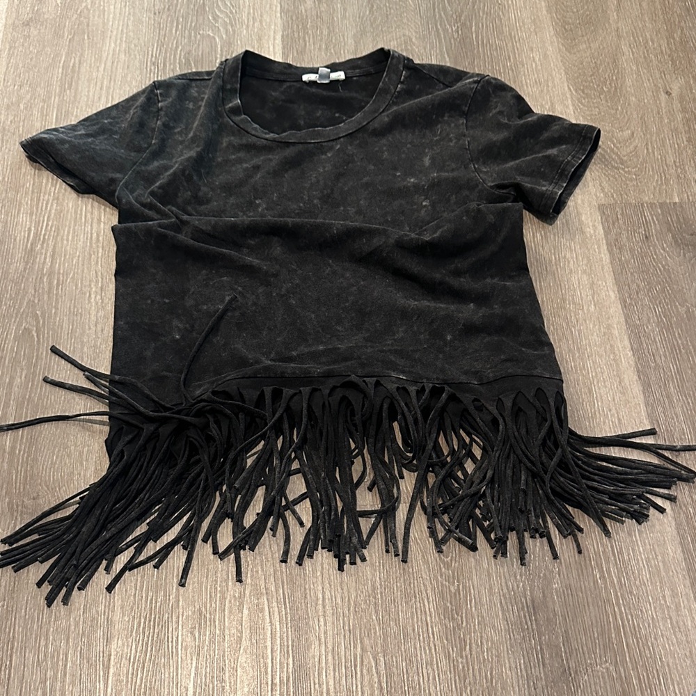 MACARON Black Fringe Top